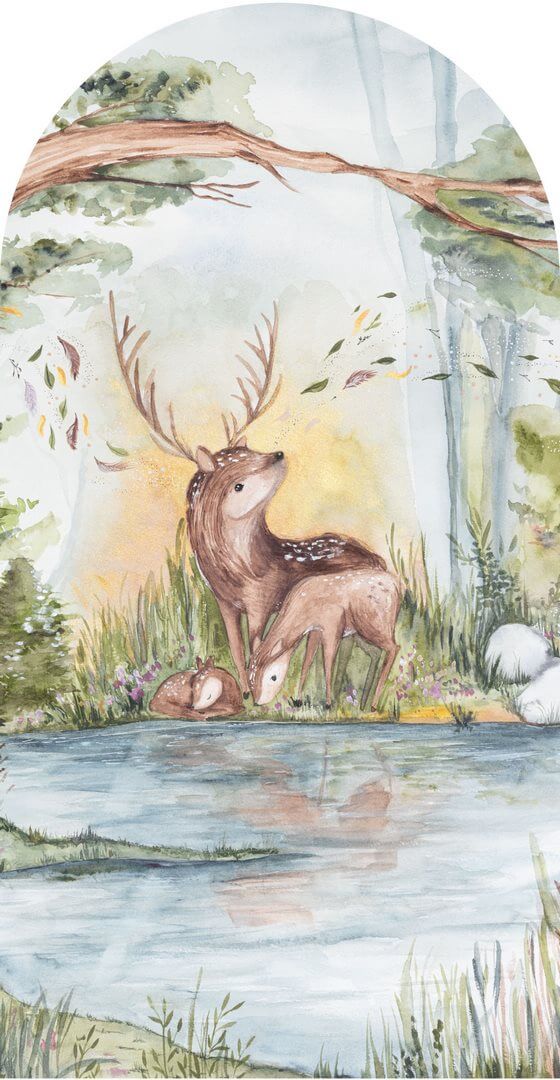 Mural łuk leśne zwierzęta Wall Art Deer Friends Łuk