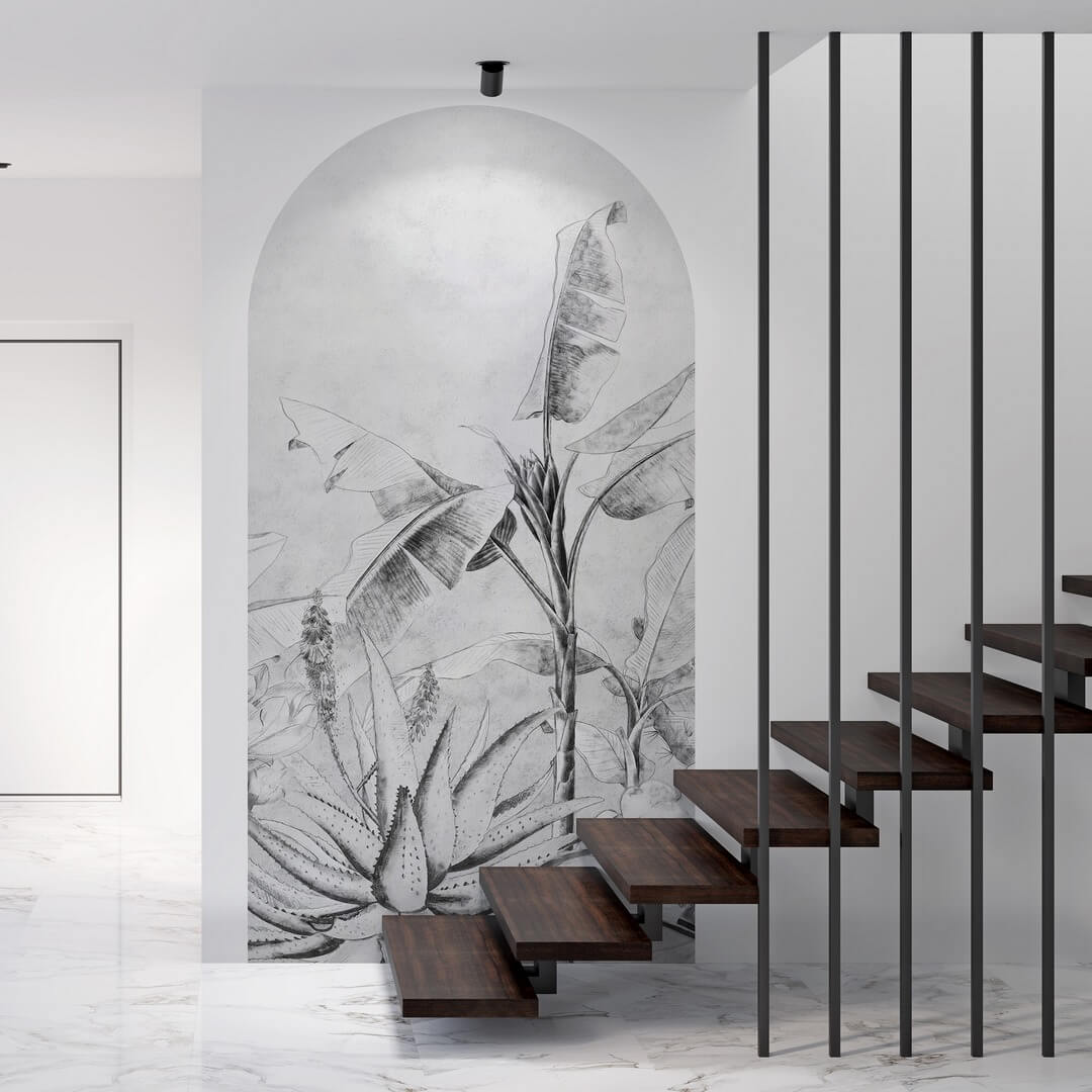 Mural łuk tropikalne liście Wall Art Rainforest Sketch Łuk