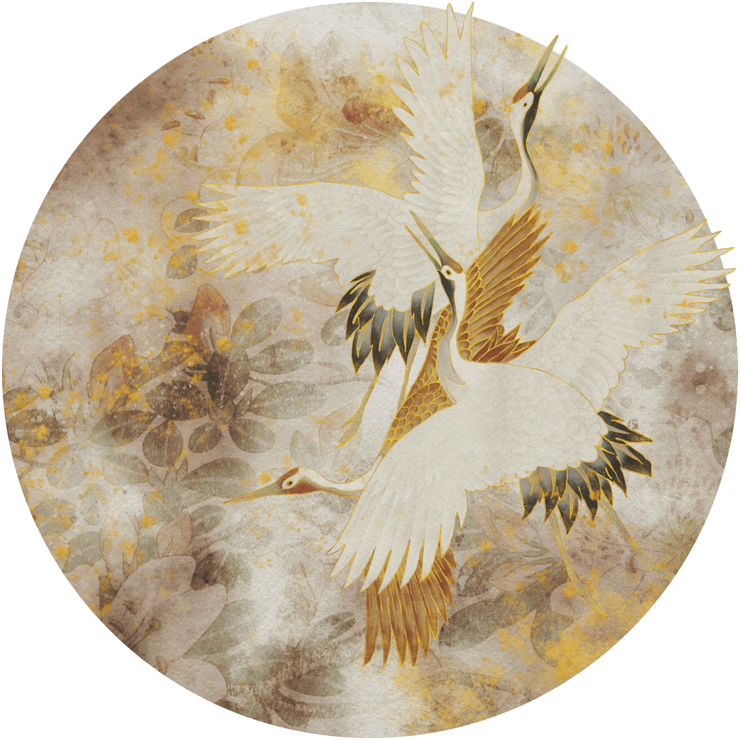 Mural okrągły żurawie Wall Art Beige Tsuru Koło