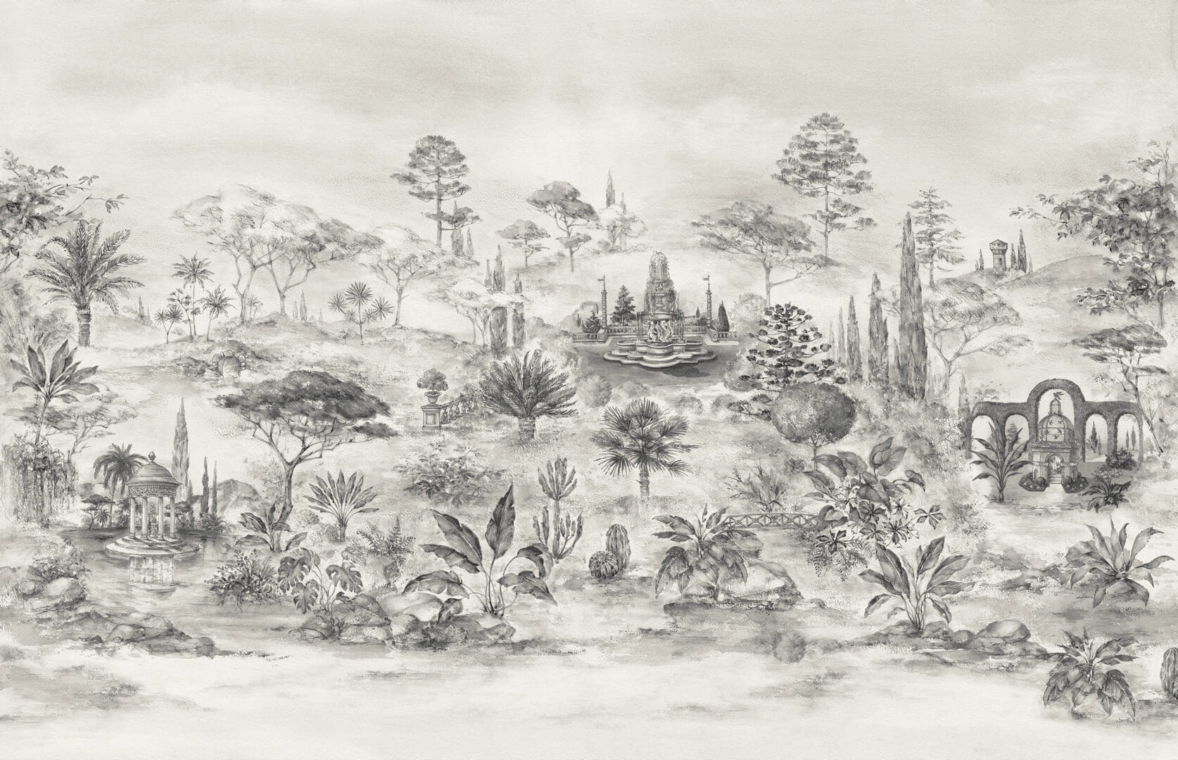 Fototapeta krajobraz włoskiego ogrodu Les Dominotiers DOM3013 Jardin Italien Noir Et Blanc Volume 13