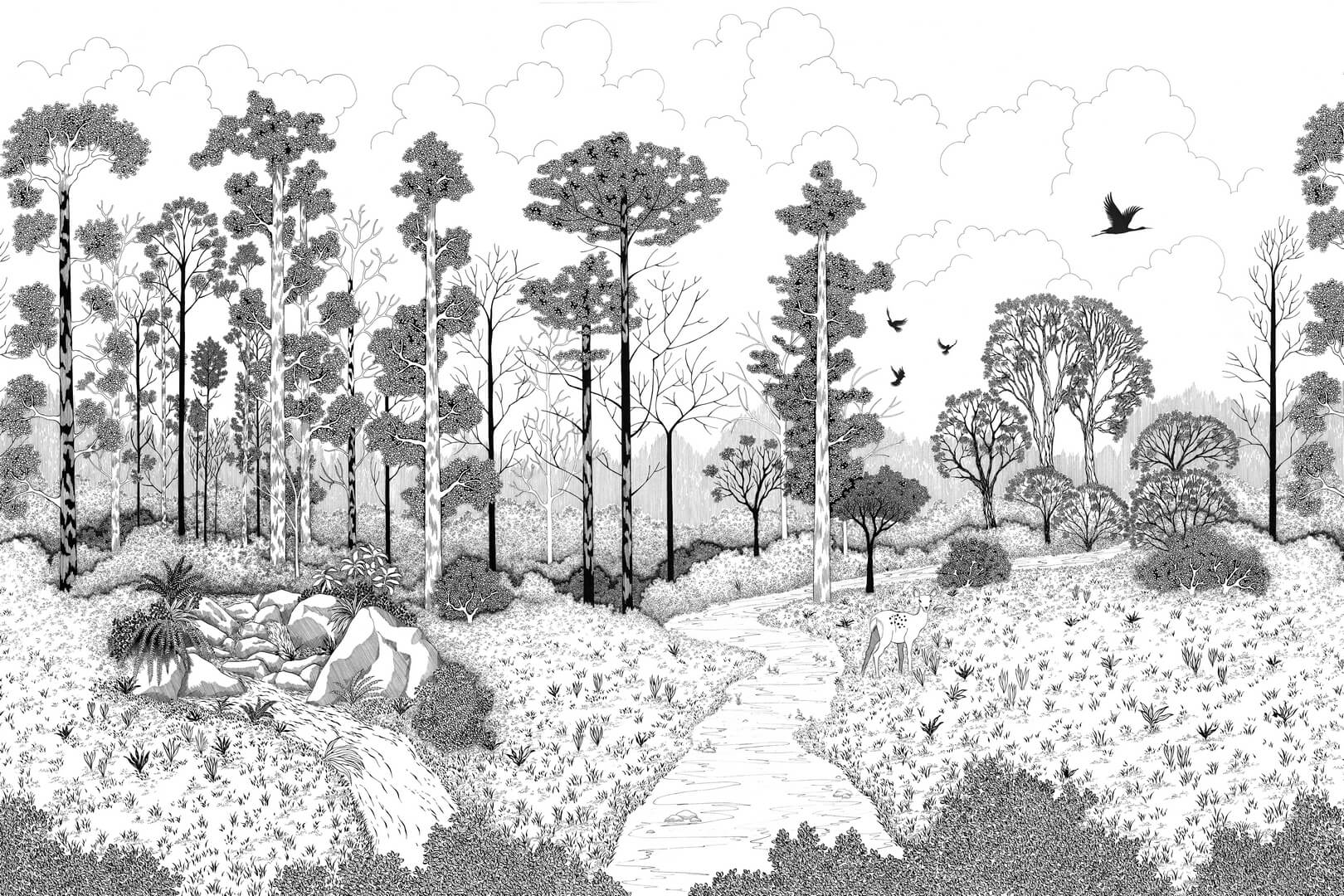 Fototapeta krajobraz lasu z jeleniem Les Dominotiers DOM800 La Biche Aux Bois Volume 10