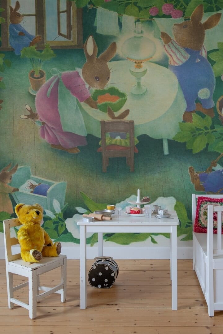 Fototapeta rodzina królików Rebel Walls R19841 Rabbit Family Green Ilon Wikland