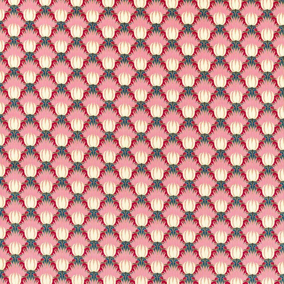 Tkanina welurowa z ptakami i tulipanami Morris & Co. 520020 Tulip & Bird Bedford Park Fabric