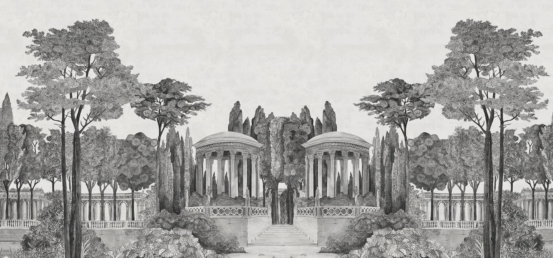 Fototapeta krajobraz parku Rebel Walls R19743 Chatsworth Park Mirrored Graphite Jack Kinsey