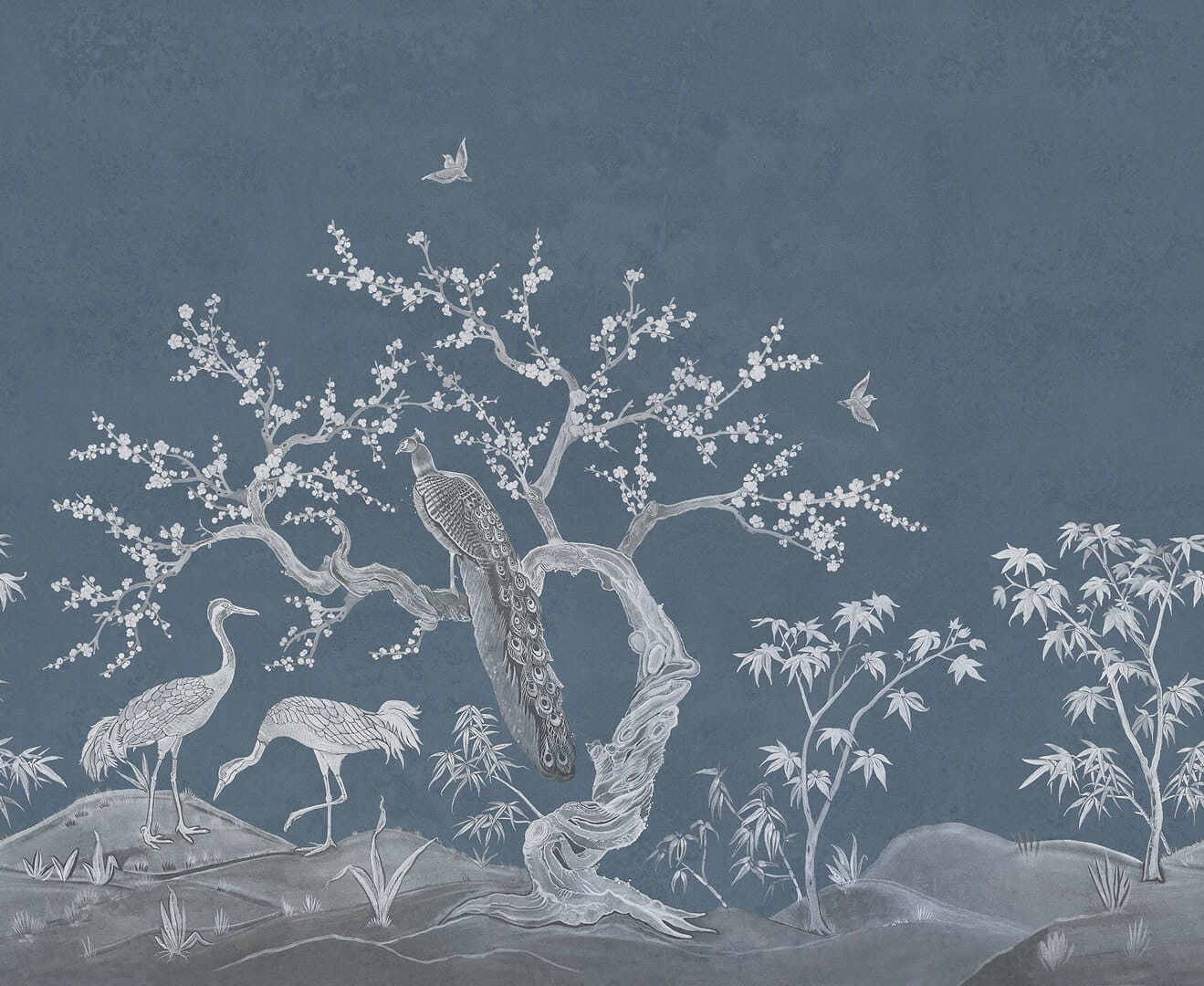 Fototapeta w stylu chinoiserie Rebel Walls R19748 Chinoiserie Blossom Navy Blue Jack Kinsey