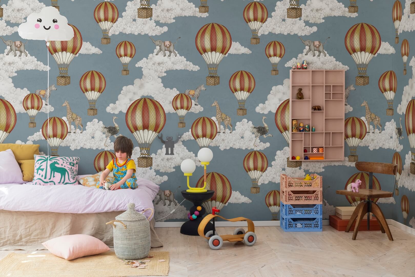 Fototapeta zwierzęta, chmury i balony Rebel Walls R19751 Dreamscape Baby Blue Jack Kinsey