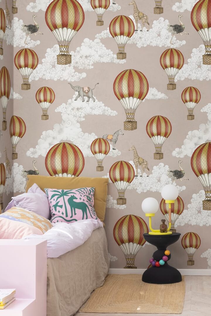 Fototapeta zwierzęta, chmury i balony Rebel Walls R19754 Dreamscape Dusty Pink Jack Kinsey