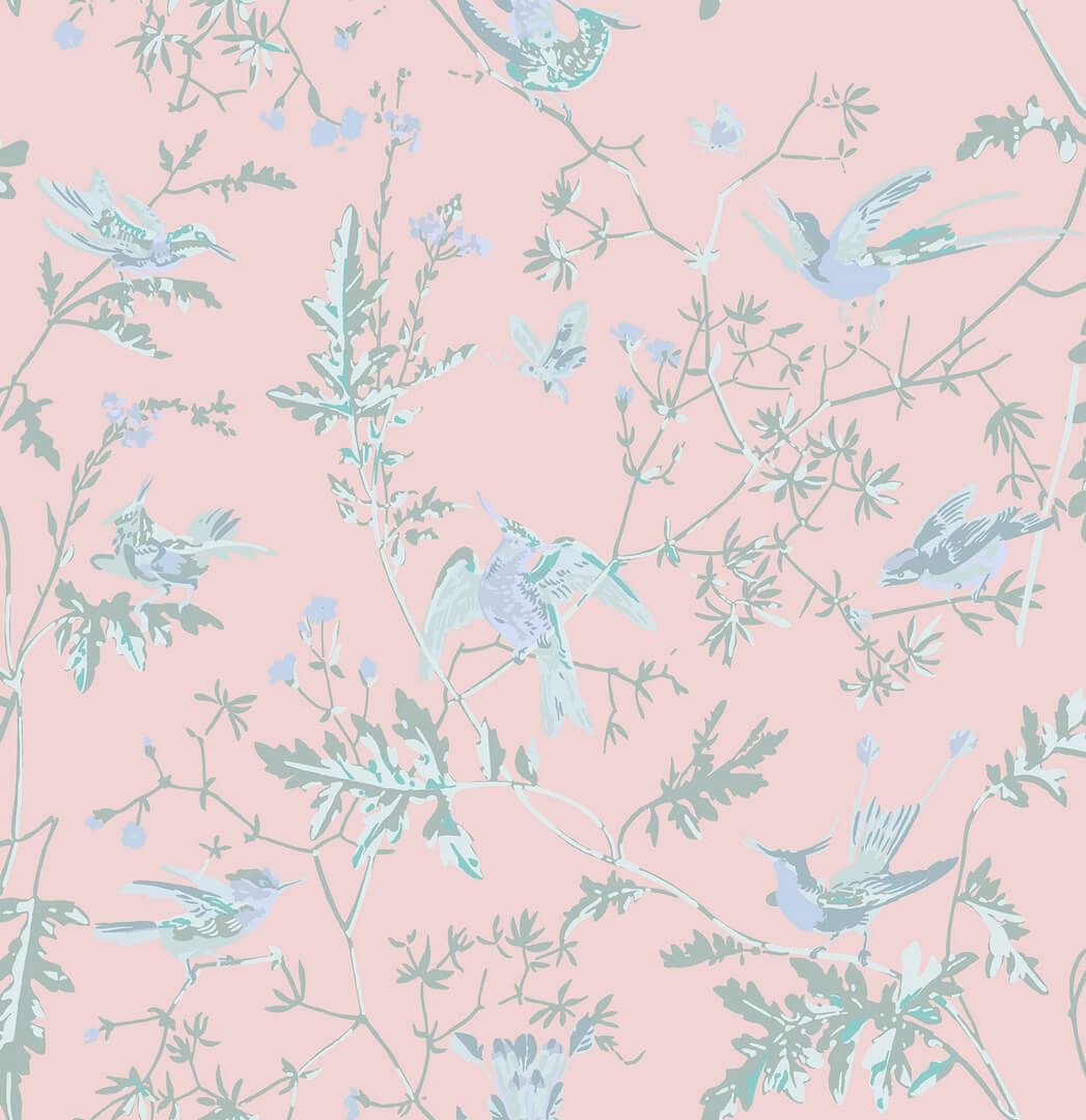Tkanina jedwab z botanicznym wzorem Cole & Son Hummingbirds Silk F125/1001 Selection of Hummingbirds Fabric
