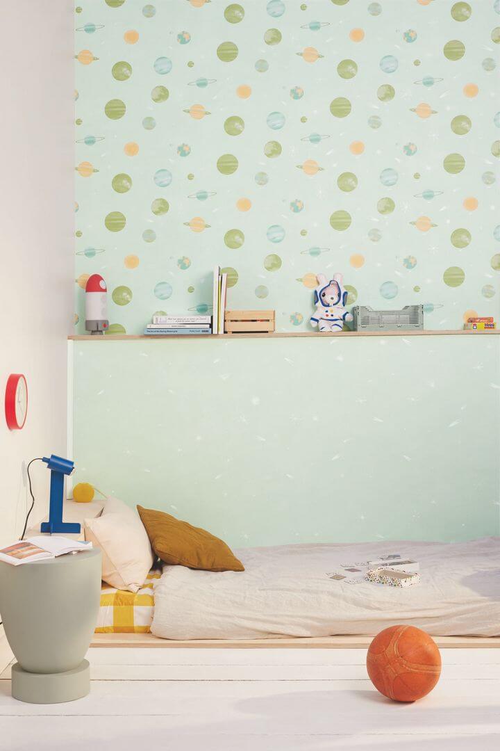 Tapeta kosmos Caselio MNM 105697001 Ciel Etoile Les Minis Mondes - tapeta fluorescencyjna