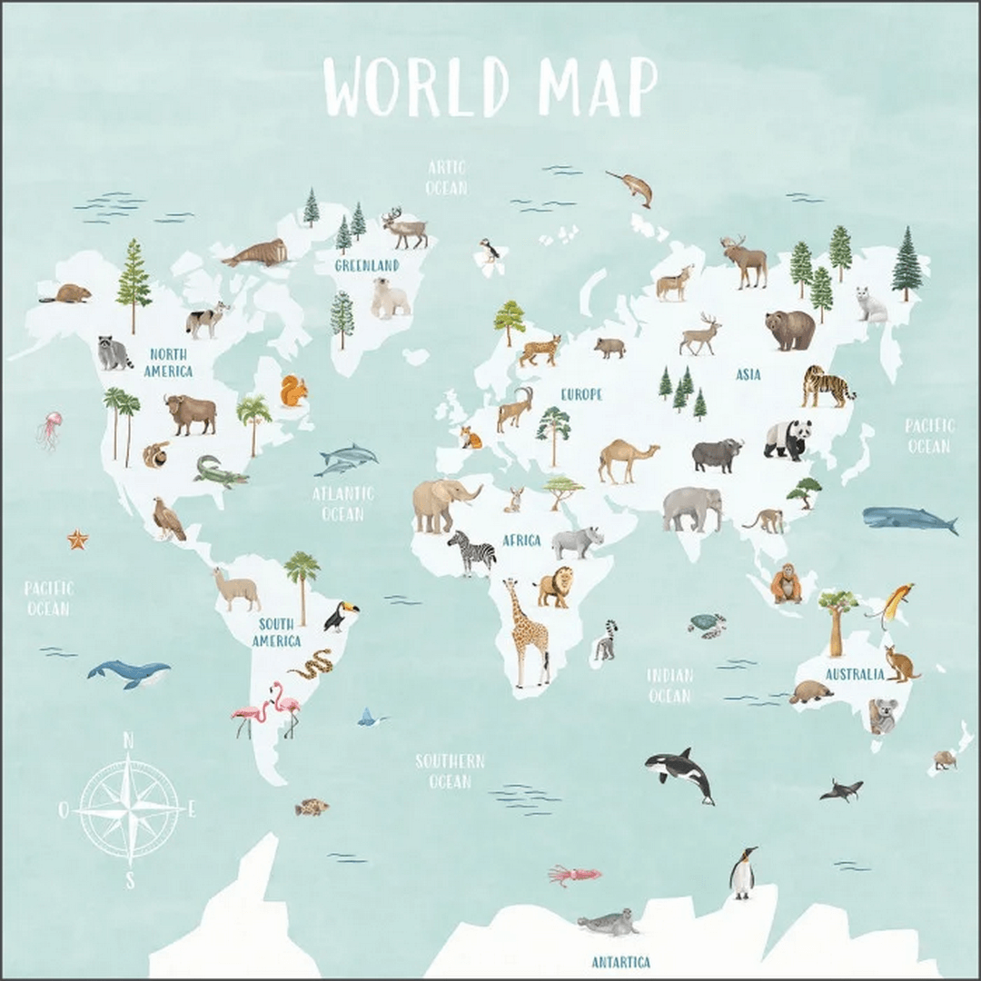Mural mapa świata i zwierzęta Caselio MNM 105766301 M Decouvrir Le Monde Les Minis Mondes