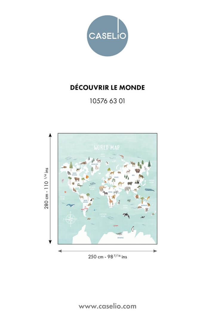 Mural mapa świata i zwierzęta Caselio MNM 105766301 M Decouvrir Le Monde Les Minis Mondes