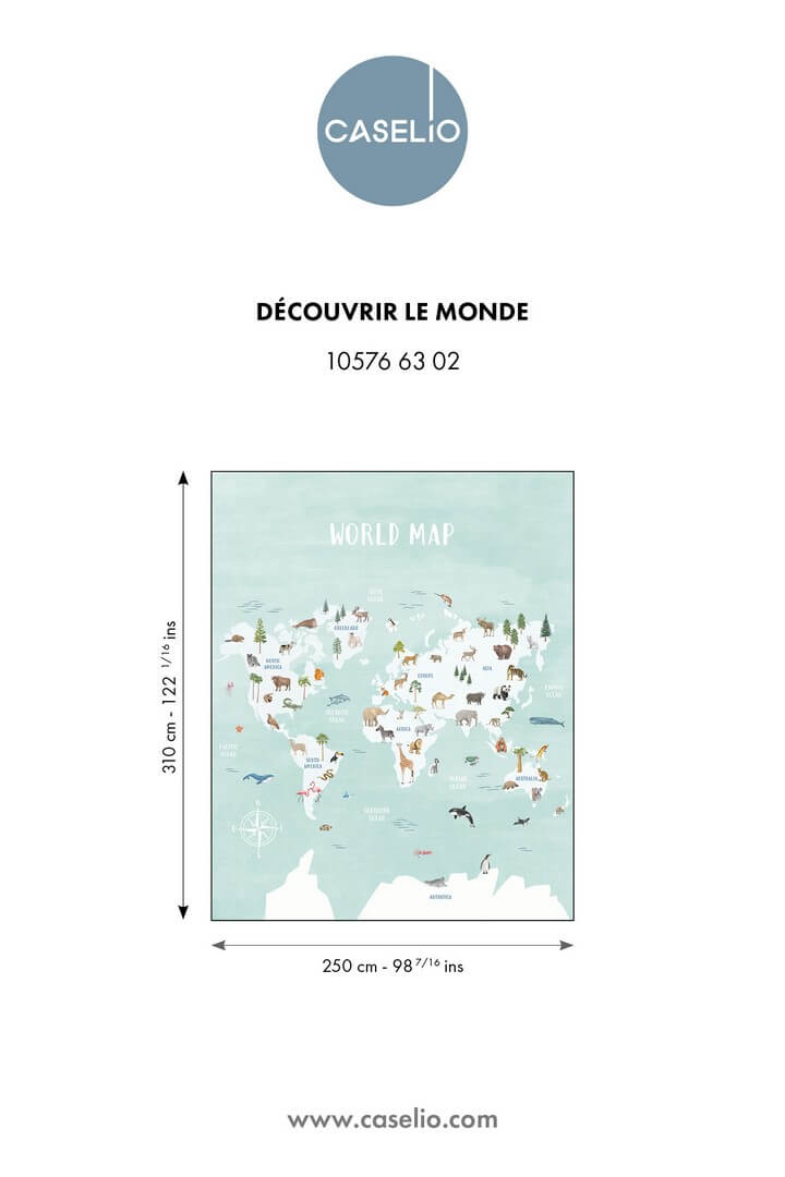 Mural mapa świata i zwierzęta Caselio MNM 105766302 L Decouvrir Le Monde Les Minis Mondes
