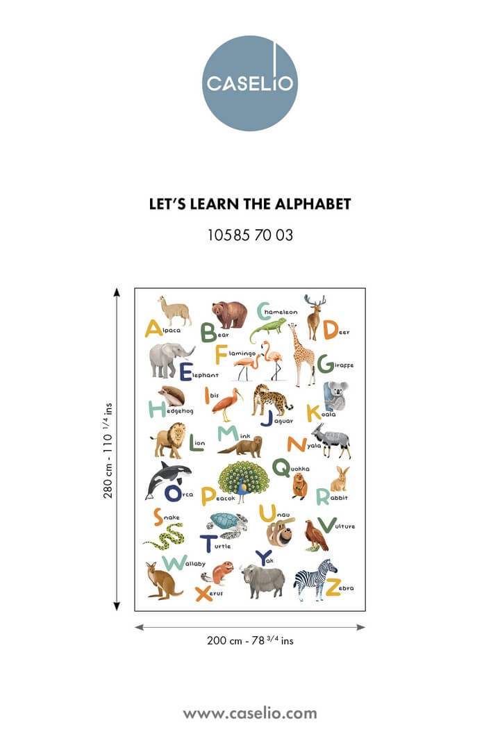 Mural abecadło i zwierzęta angielski Caselio MNM 105857003 M Let S Learn The Alphabet Les Minis Mondes