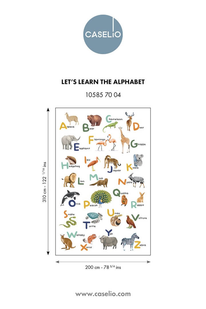 Mural abecadło i zwierzęta angielski Caselio MNM 105857004 L Let S Learn The Alphabet Les Minis Mondes