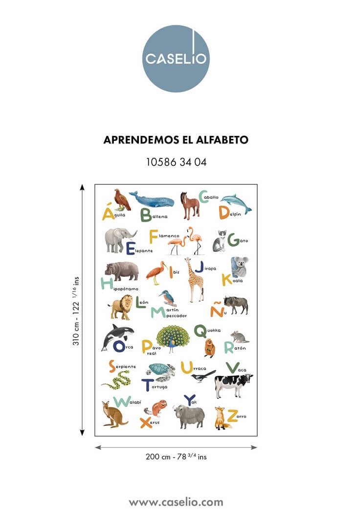 Mural abecadło i zwierzęta hiszpański Caselio MNM 105863404 L Aprendemos El Alfabeto Les Minis Mondes