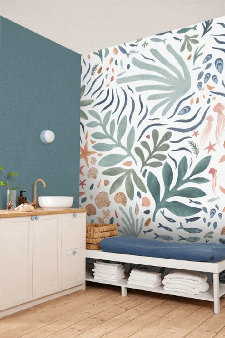 Mural podwodna roślinność, muszle i ryby Caselio 105946105 S Seychelles Color Box 3