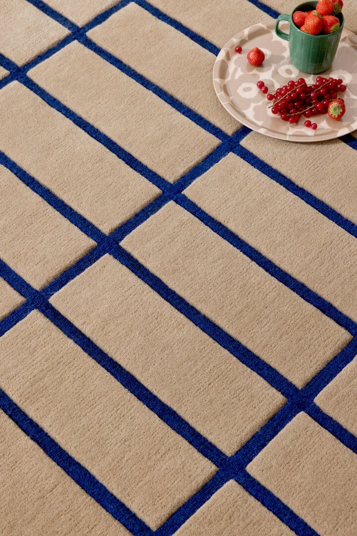 Dywan wełniany w kratkę Marimekko Tiiliskivi Bright Blue 132908
