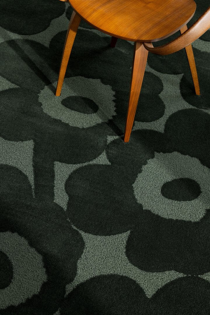 Dywan wełniany w kwiaty retro Marimekko Unikko Dark Green 132207