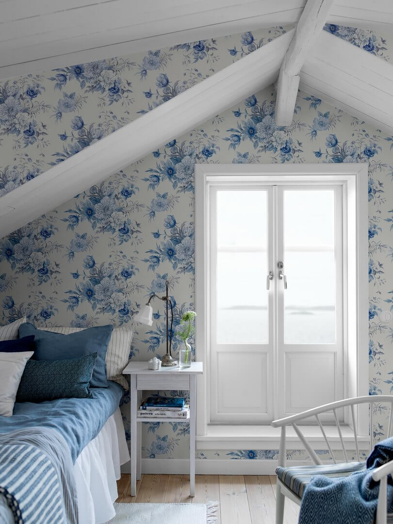 Tapeta bukiety kwiatów Boras Tapeter 6140 Floral Charm Blue & White