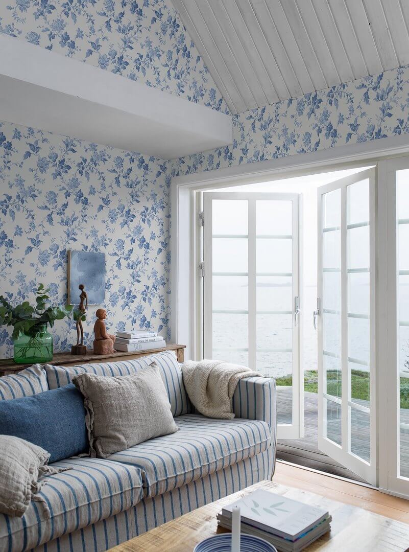 Tapeta kwiaty Boras Tapeter 6146 Blomslinga Blue & White