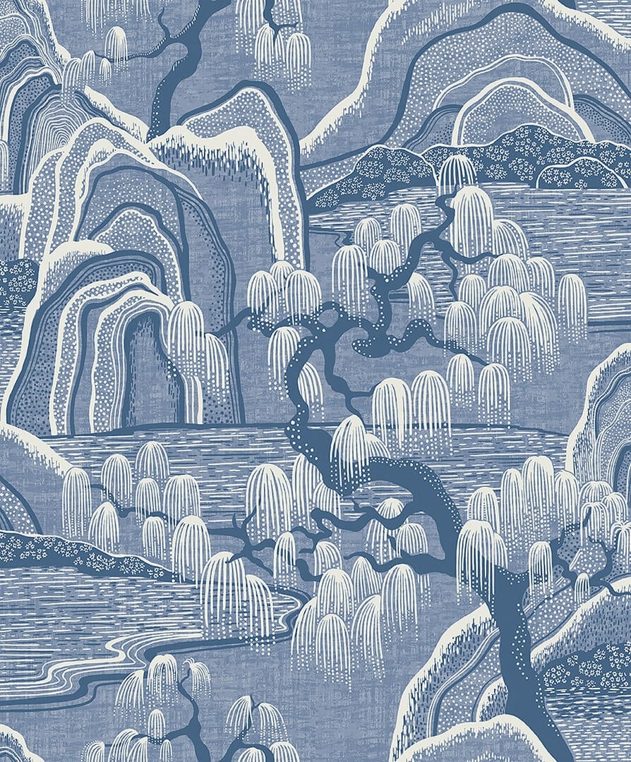 Tapeta japoński ogród Boras Tapeter 6147 Indigo Garden Blue & White