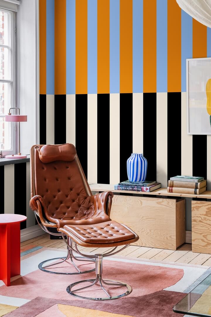 Fototapeta paski Rebel Walls R20021 Striped Orange Blue Happy Socks