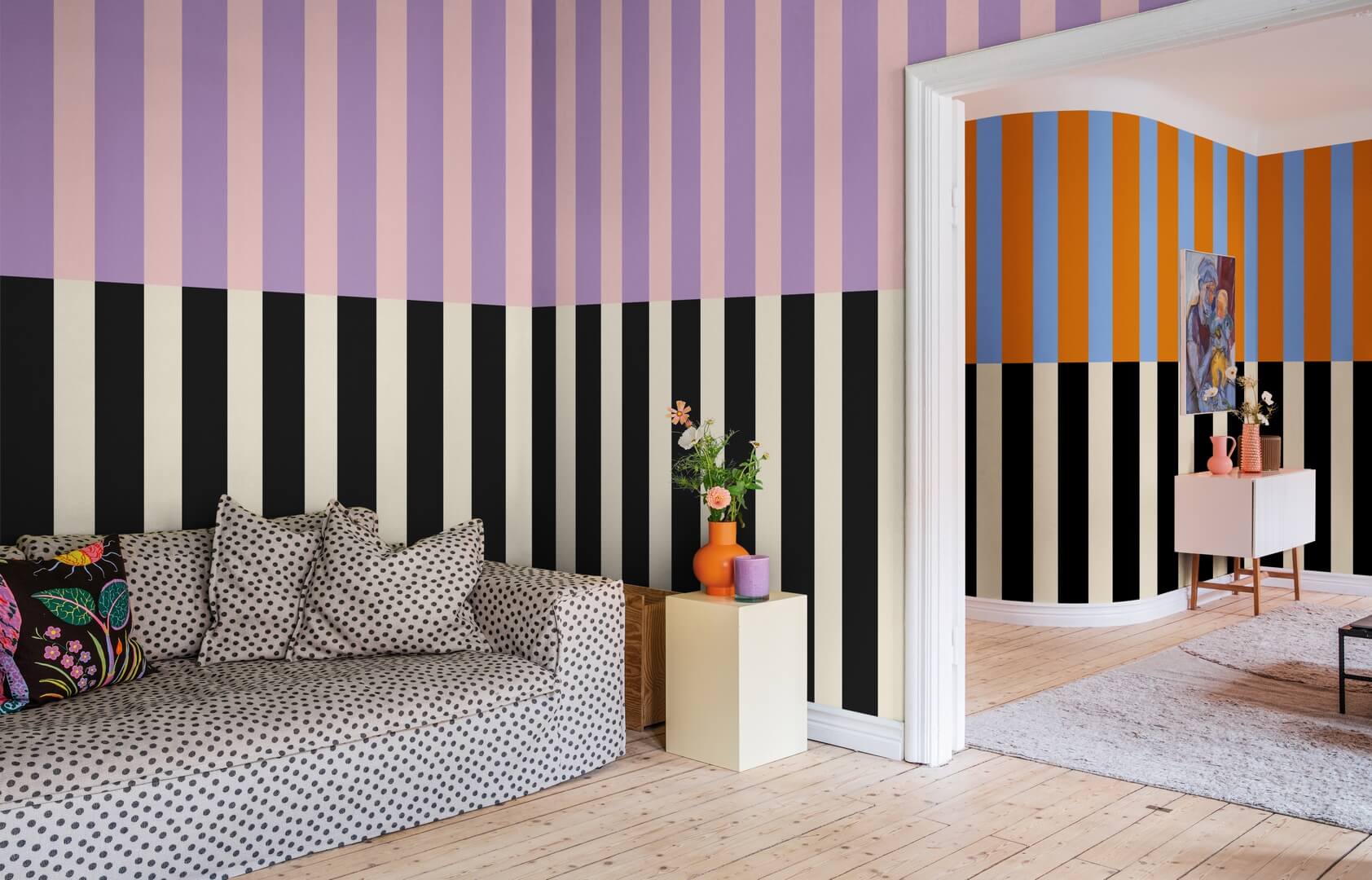 Fototapeta paski Rebel Walls R20022 Striped Pink Lilac Happy Socks