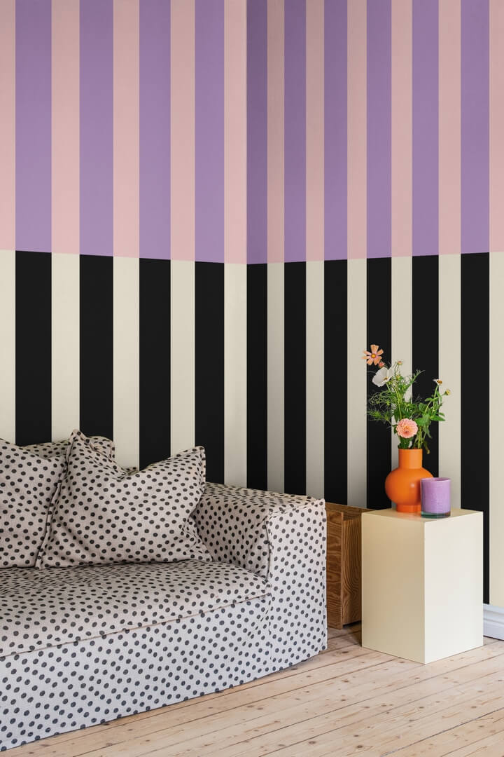 Fototapeta paski Rebel Walls R20022 Striped Pink Lilac Happy Socks
