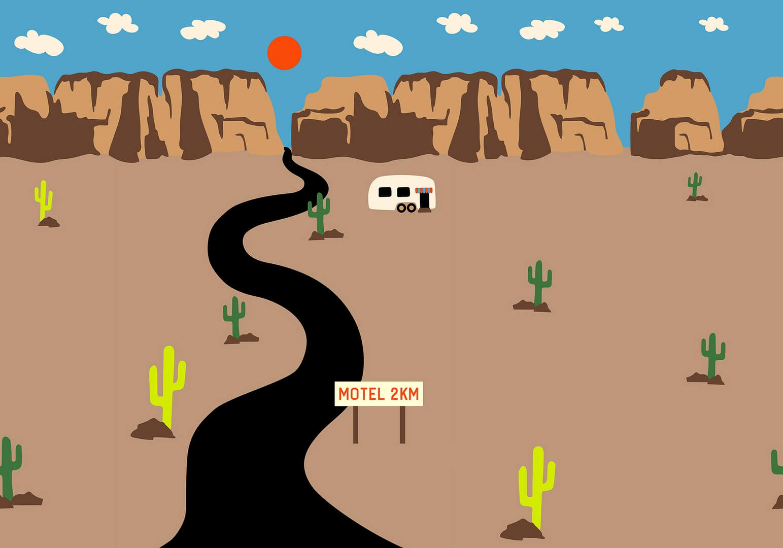 Fototapeta krajobraz pustyni Rebel Walls R20037 Camper Brown Happy Socks