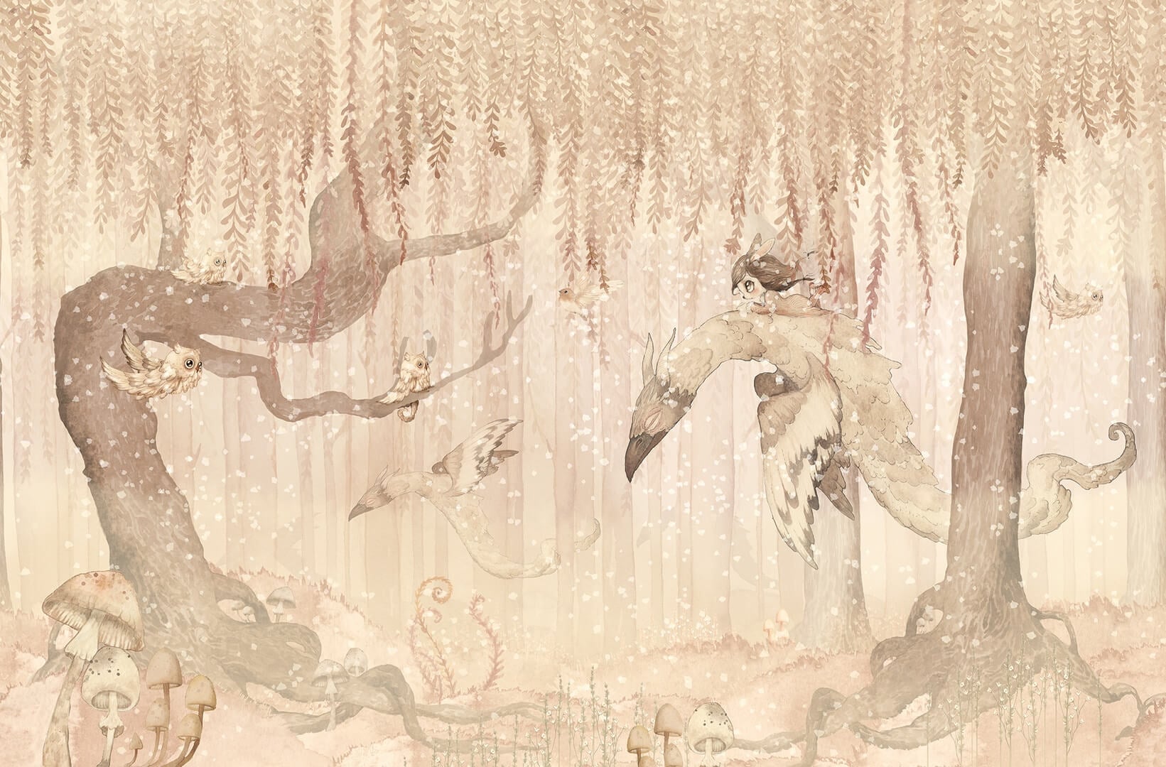 Fototapeta zaczarowany las Rebel Walls R20289 Dream Forest Girl Sandy Pink Mrs Mighetto