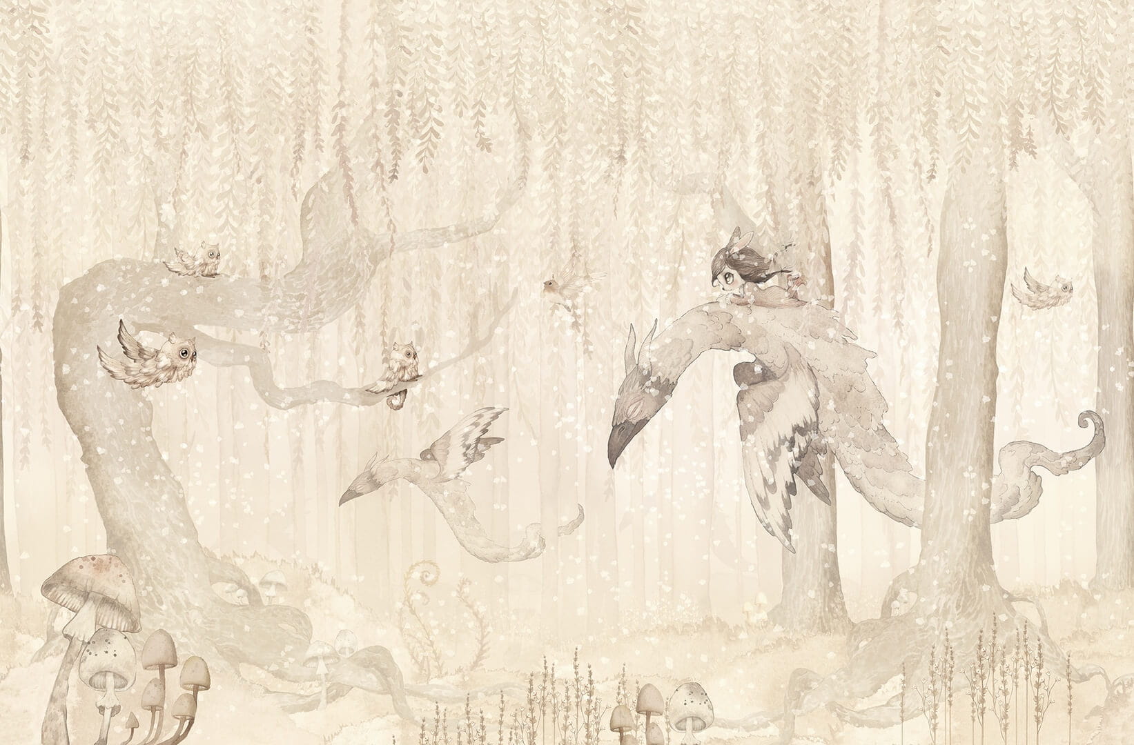 Fototapeta zaczarowany las Rebel Walls R20291 Dream Forest Girl Off White Mrs Mighetto