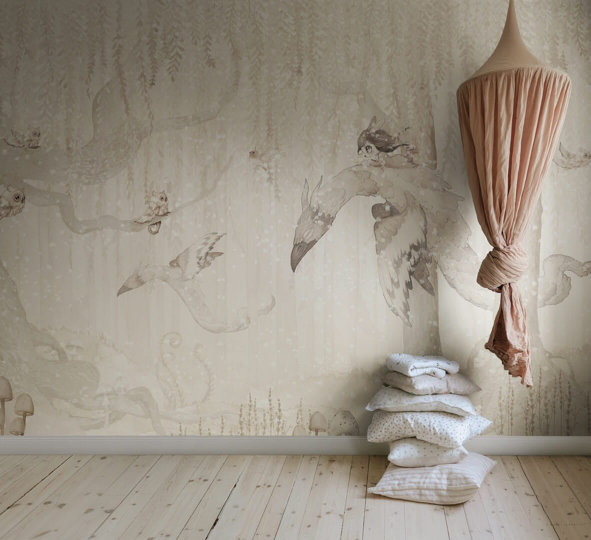 Fototapeta zaczarowany las Rebel Walls R20291 Dream Forest Girl Off White Mrs Mighetto