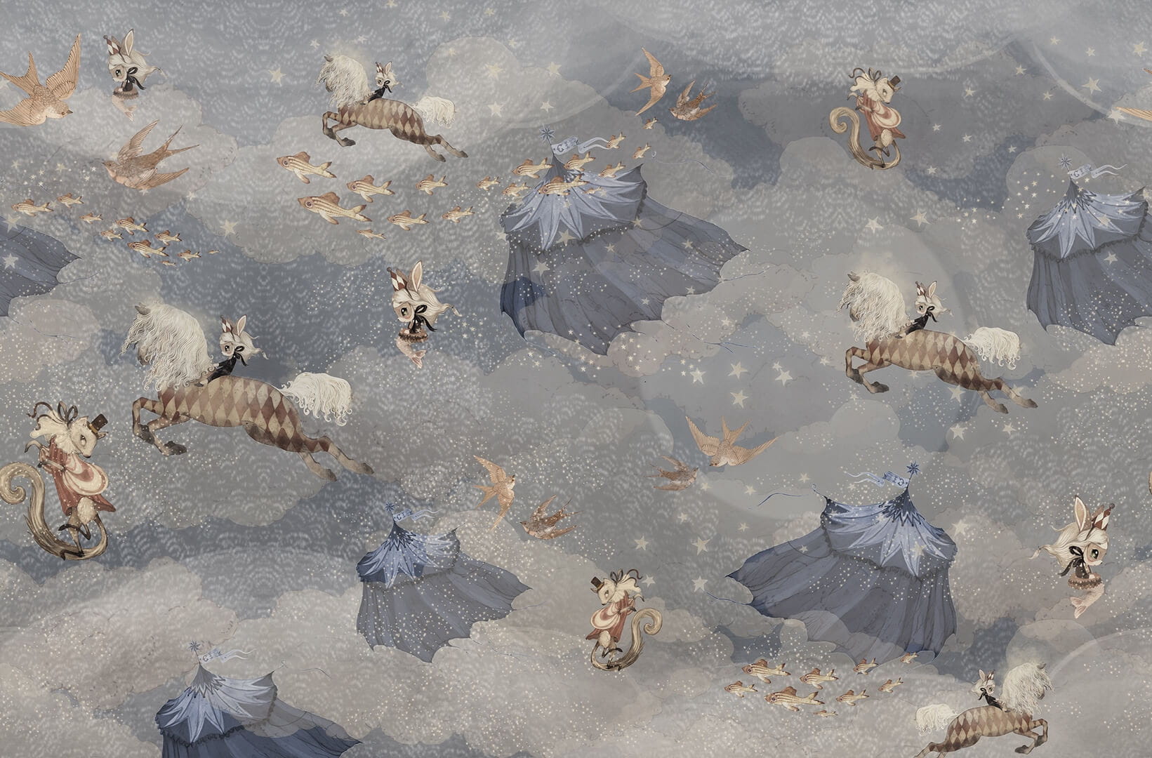 Fototapeta latający cyrk Rebel Walls R20292 Flying Circus Sky Blue Mrs Mighetto