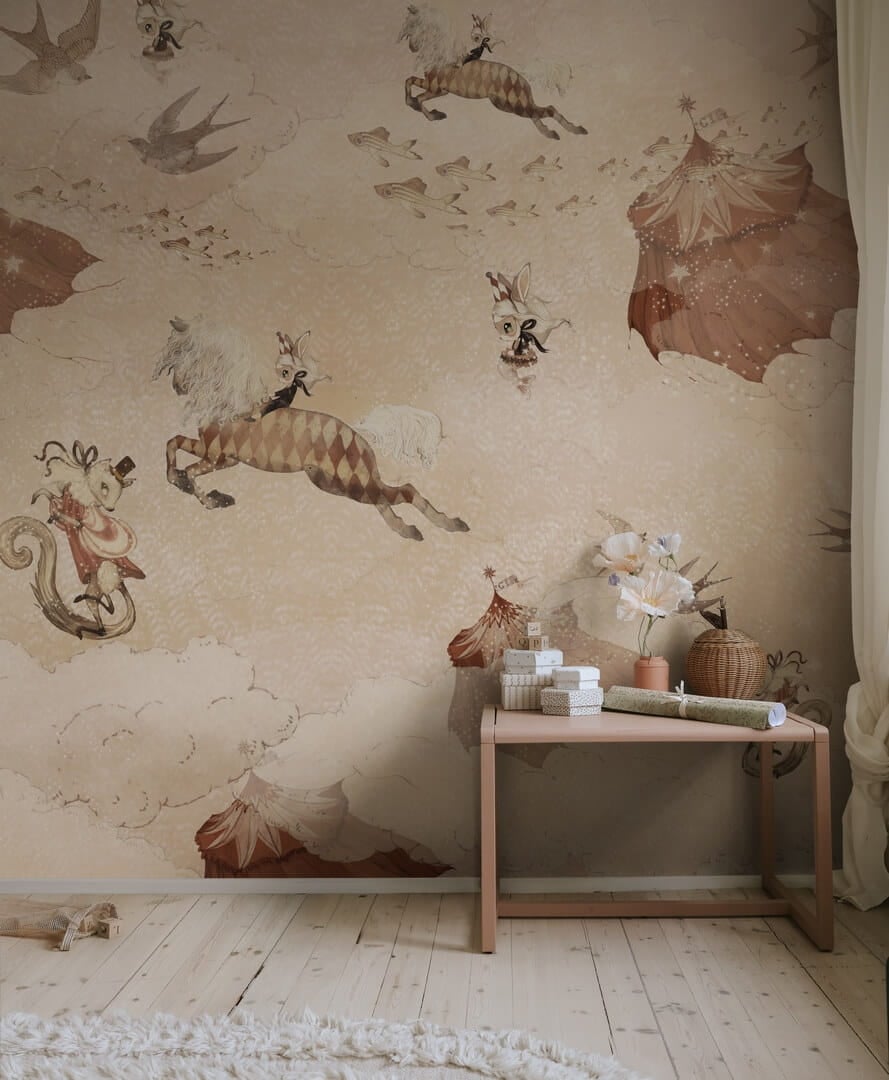 Fototapeta latający cyrk Rebel Walls R20293 Flying Circus Misty Pink Mrs Mighetto
