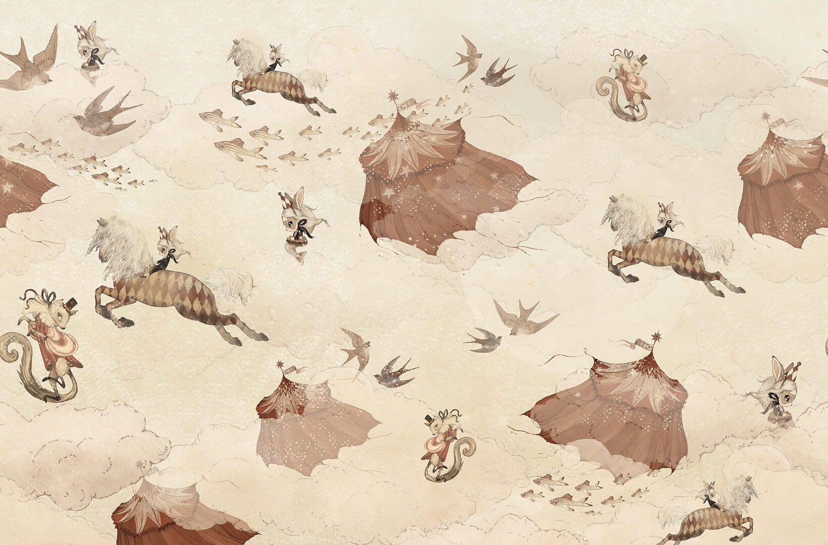 Fototapeta latający cyrk Rebel Walls R20294 Flying Circus Sandy White Mrs Mighetto