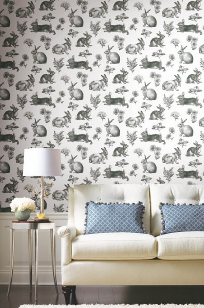 Tapeta króliki York Wallcoverings AT4263 Bunny Toile Black & White