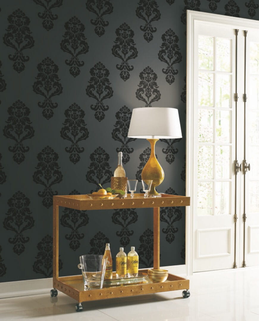 Tapeta adamaszek York Wallcoverings BL0397 Graphic Damask Black & White