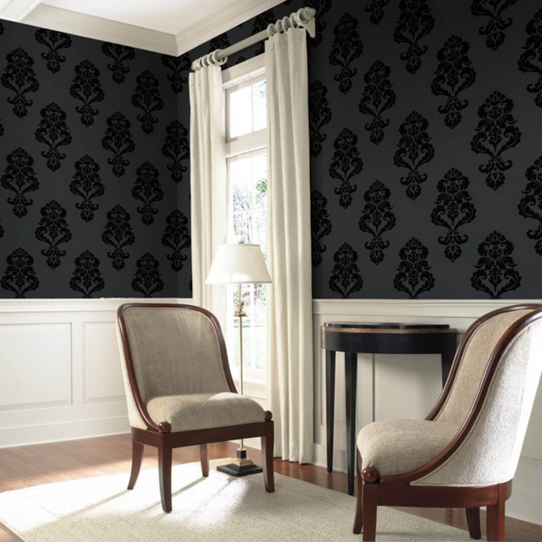 Tapeta adamaszek York Wallcoverings BL0397 Graphic Damask Black & White