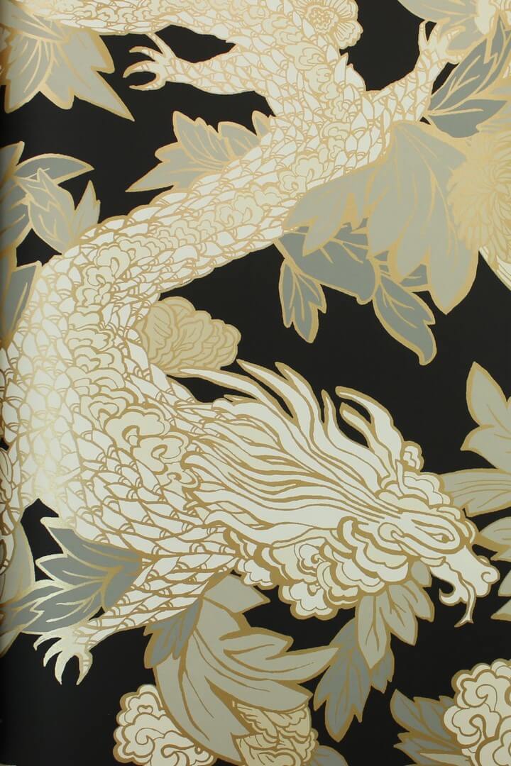 Tapeta chiński smok York Wallcoverings BW3801 Ming Dragon Black & White