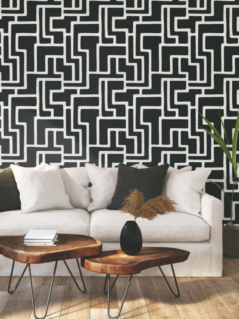 Tapeta labirynt York Wallcoverings BW3831 Graphic Polyomino Black & White