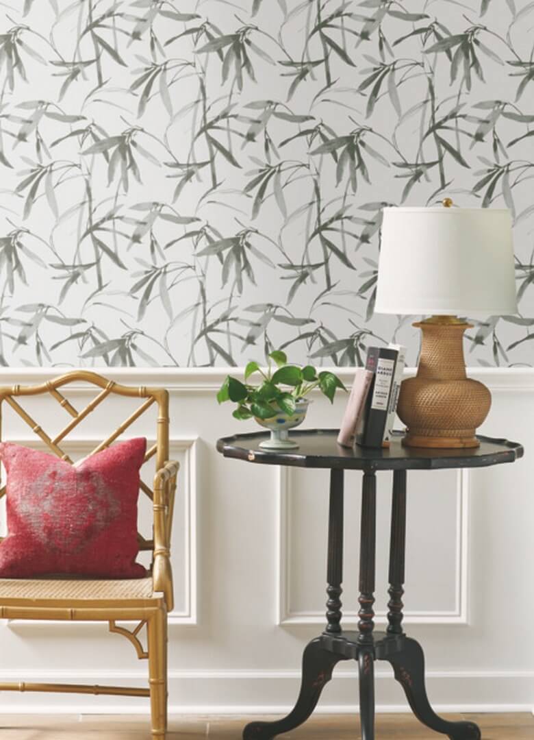 Tapeta liście bambusa York Wallcoverings BW3841 Bambo Ink Black & White