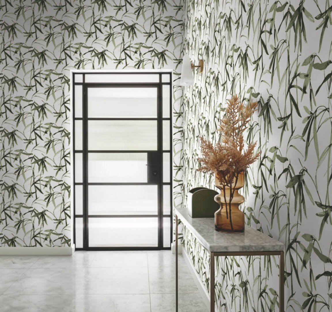 Tapeta liście bambusa York Wallcoverings BW3842 Bambo Ink Black & White