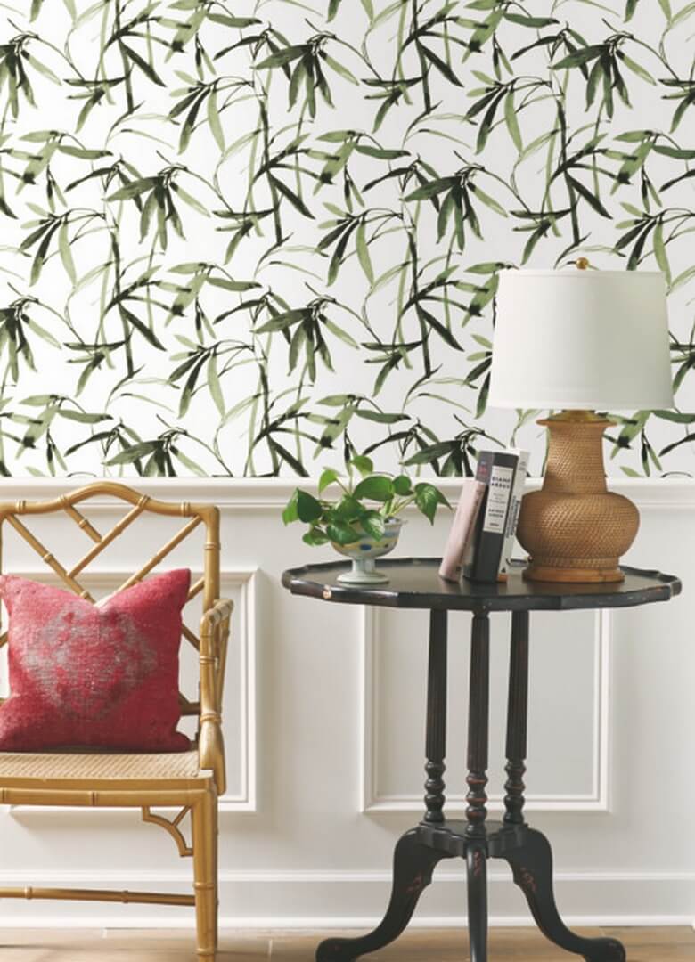 Tapeta liście bambusa York Wallcoverings BW3842 Bambo Ink Black & White