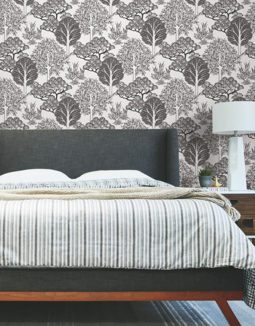 Tapeta azjatyckie drzewa York Wallcoverings BW3853 Kimono Trees Black & White