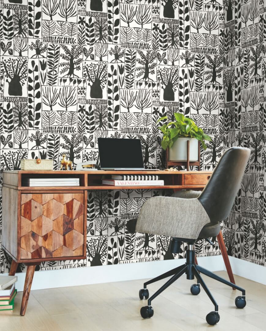 Tapeta drzewa York Wallcoverings BW3862 Primitive Trees Black & White