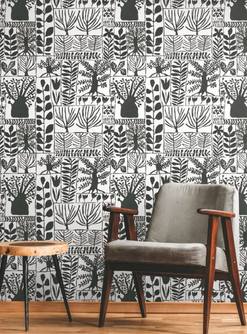 Tapeta drzewa York Wallcoverings BW3862 Primitive Trees Black & White