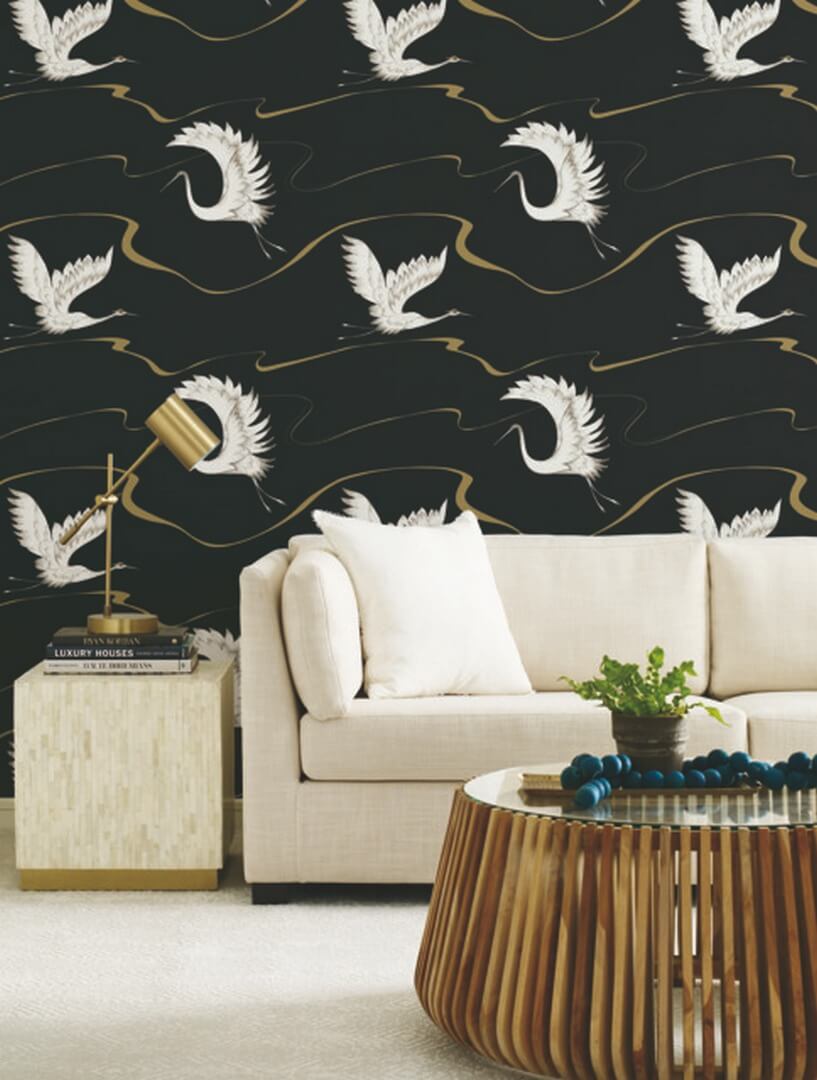 Tapeta żurawie York Wallcoverings BW3871 Soaring Cranes Black & White