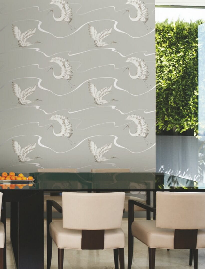 Tapeta żurawie York Wallcoverings BW3872 Soaring Cranes Black & White