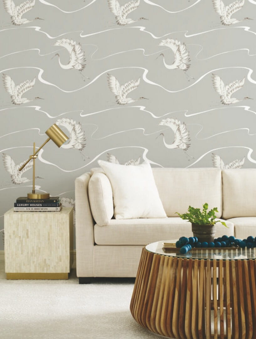 Tapeta żurawie York Wallcoverings BW3872 Soaring Cranes Black & White