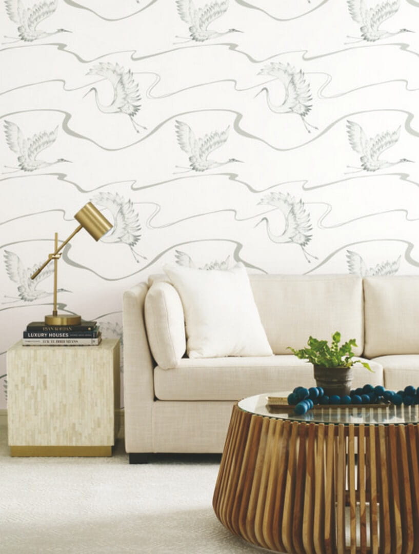 Tapeta żurawie York Wallcoverings BW3873 Soaring Cranes Black & White